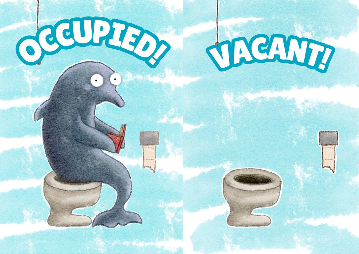 Dolphin Bathroom Door Sign — Occupied / Vacant Printable Toilet Sign | Funny Ocean Animal Bathroom Decor | Instant Digital Download