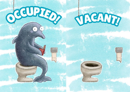 Dolphin Bathroom Door Sign — Occupied / Vacant Printable Toilet Sign | Funny Ocean Animal Bathroom Decor | Instant Digital Download