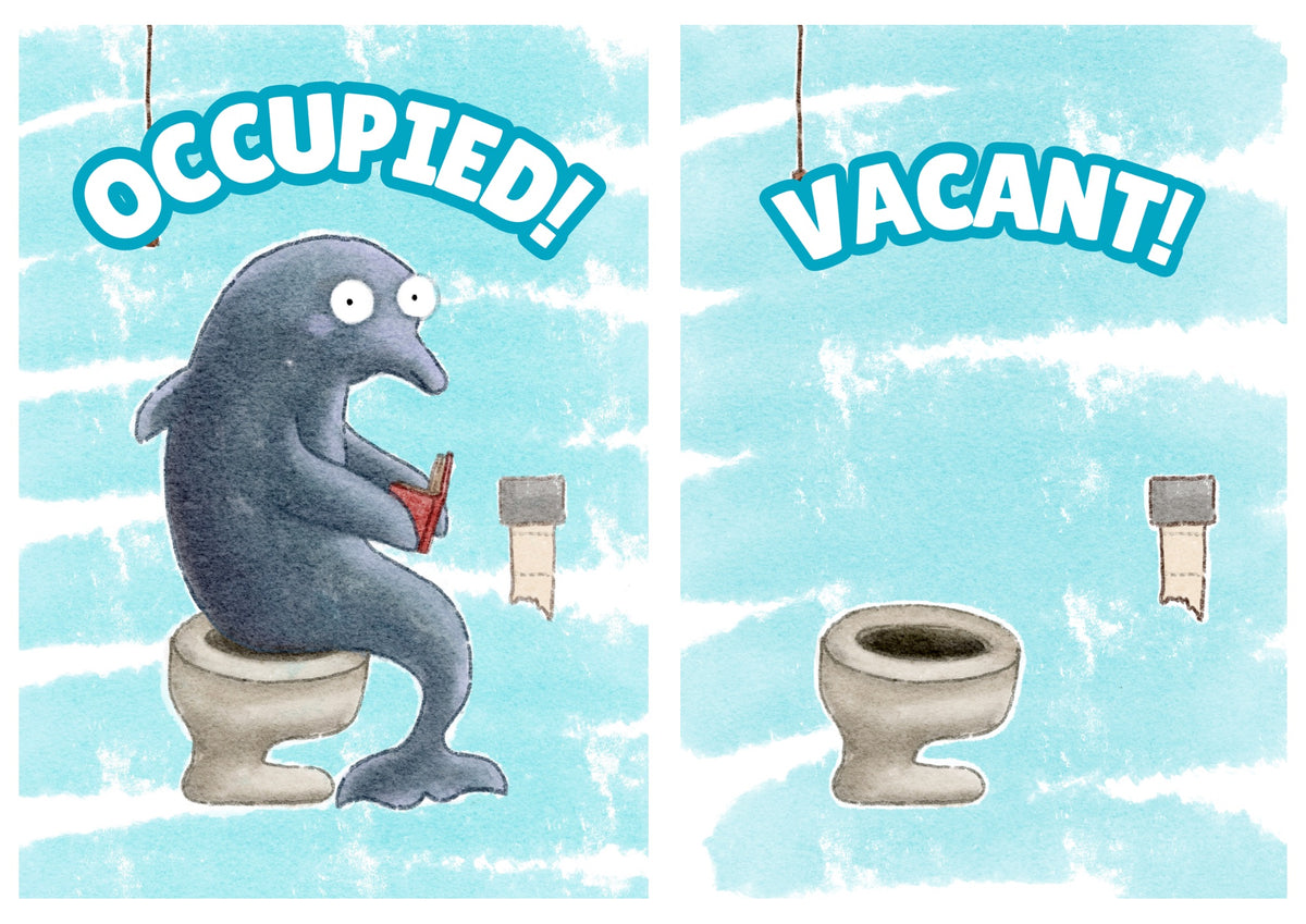Dolphin Bathroom Door Sign — Occupied / Vacant Printable Toilet Sign | Funny Ocean Animal Bathroom Decor | Instant Digital Download