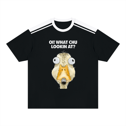 "Big Eye Duck" Unisex Color Block Loose T-Shirt